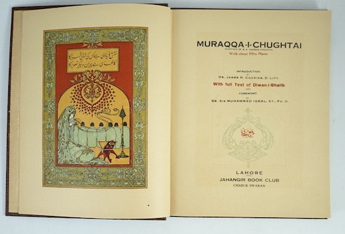 [Abdur Rahman Chughtai; Mirza Asadullah Khan Ghalib.] Muraqqa-I-Chughtai Paintings of M A Rahman Chughtai With about Fifty Plates. Introduction by Dr. James H. Cousins, D. LITT. With full Text of Diwan-i-Ghalib and Forew